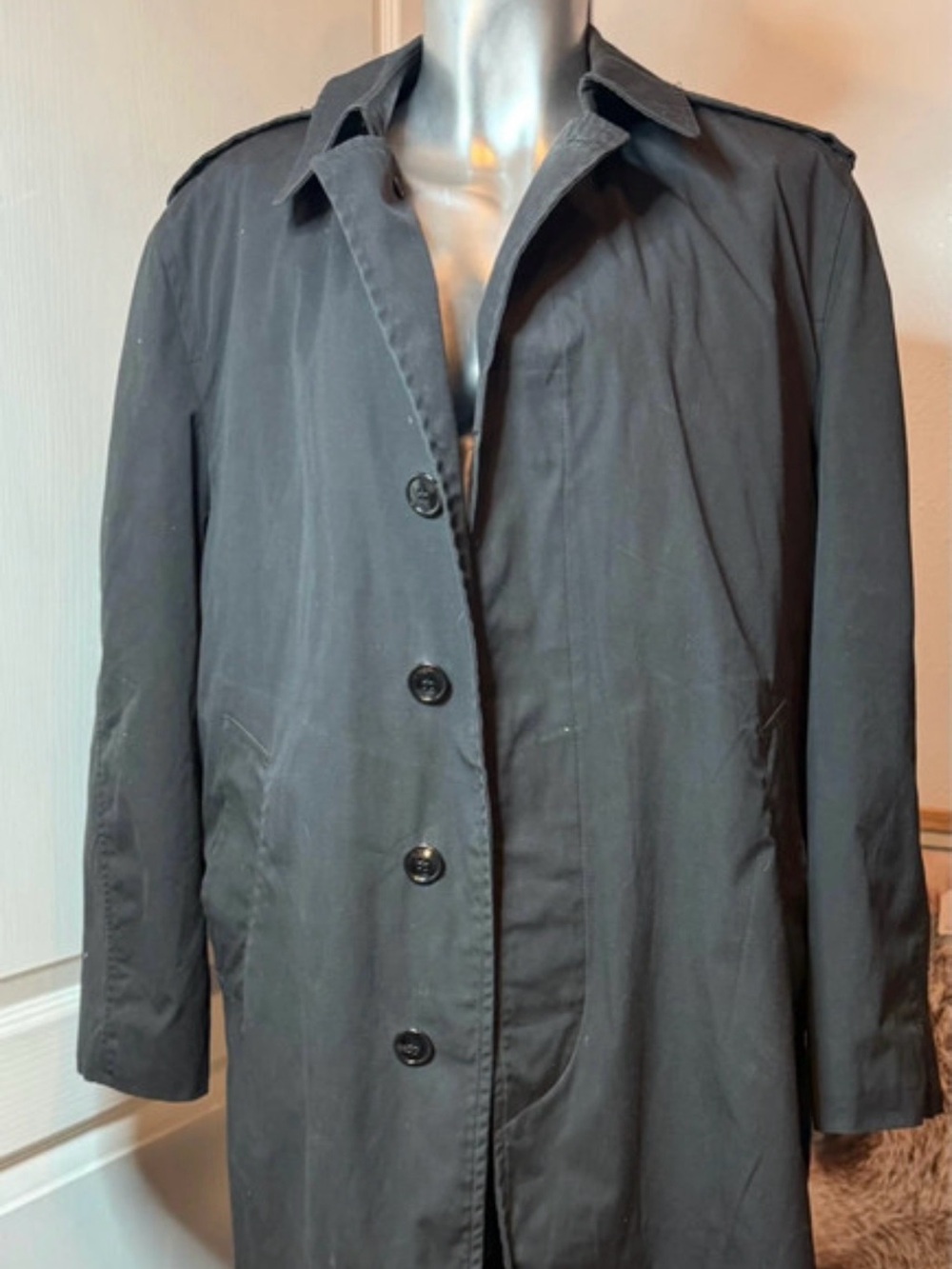 Men's Black Trench Coat with Epaulets